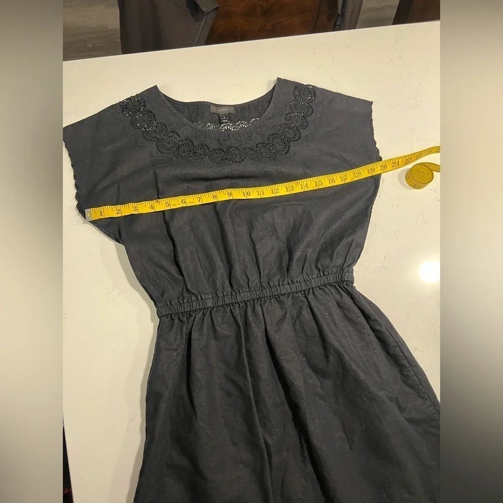 J Crew Womens Embroidered Scallop Dress Fitted Linen Cotton Size 0